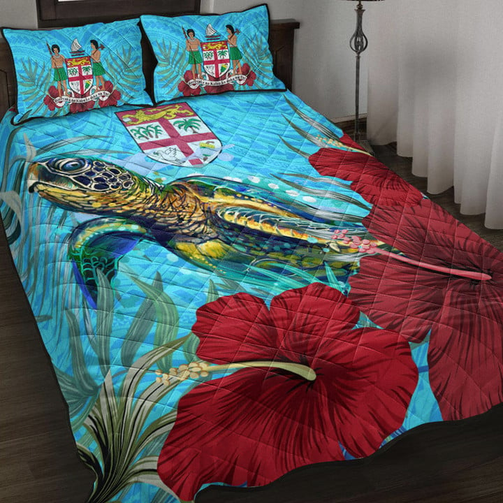 1sttheworld Quilt Bed Set - Fiji Turtle Hibiscus Ocean Quilt Bed Set | 1sttheworld
