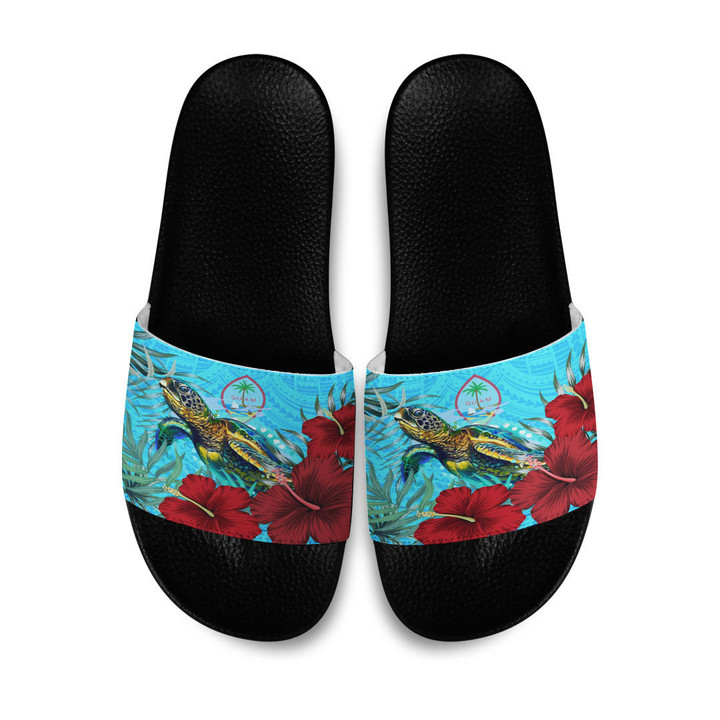 1sttheworld Slide Sandals - Guam Turtle Hibiscus Ocean Slide Sandals | 1sttheworld
