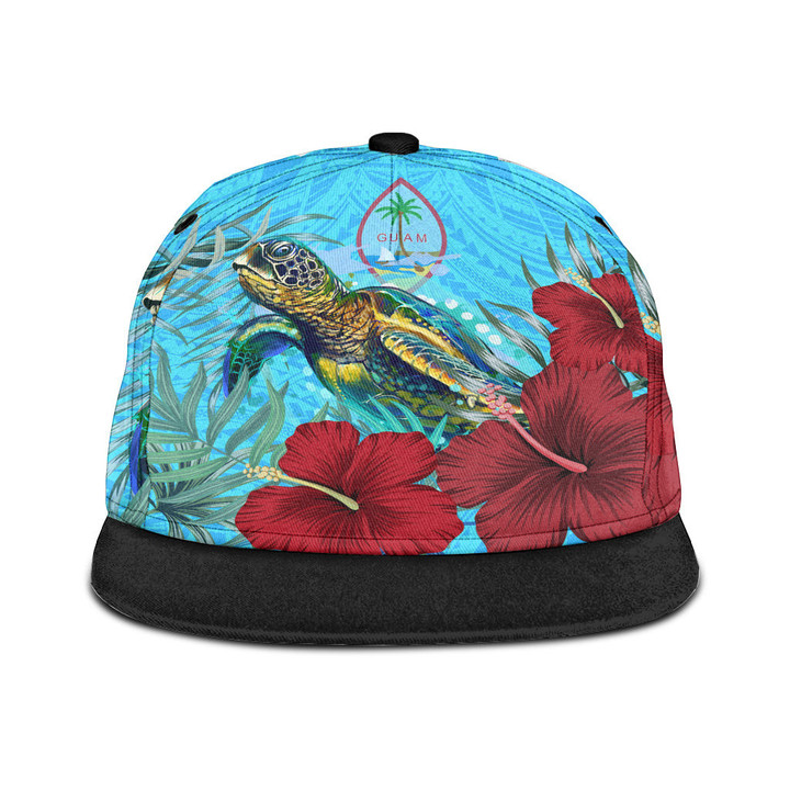 1sttheworld Snapback Hat - Guam Turtle Hibiscus Ocean Snapback Hat | 1sttheworld
