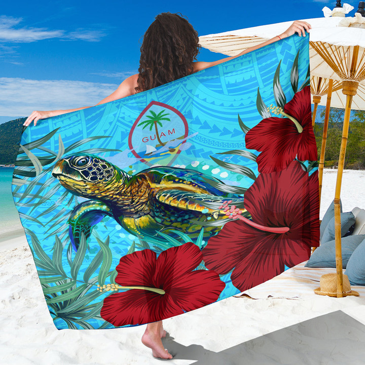 1sttheworld Sarong - Guam Turtle Hibiscus Ocean Sarong | 1sttheworld
