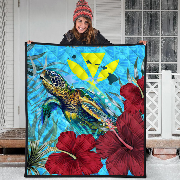 1sttheworld Quilt - Hawaii Turtle Hibiscus Ocean Quilt | 1sttheworld
