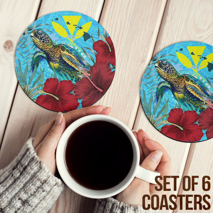 1sttheworld Coasters (Sets of 6) - Hawaii Turtle Hibiscus Ocean Coasters | 1sttheworld
