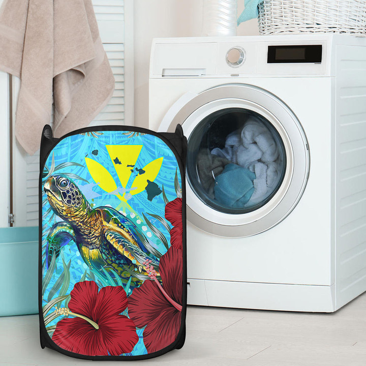1sttheworld Laundry Hamper - Hawaii Turtle Hibiscus Ocean Laundry Hamper | 1sttheworld
