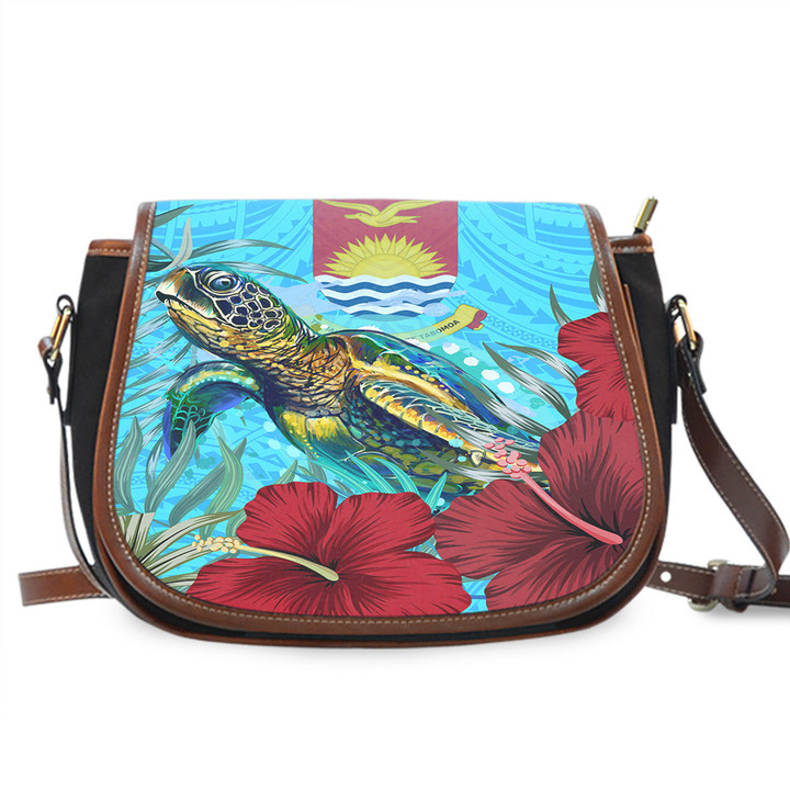 1sttheworld Saddle Bag - Kiribati Turtle Hibiscus Ocean Saddle Bag | 1sttheworld
