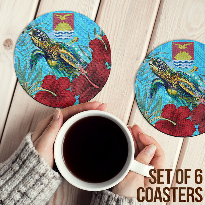 1sttheworld Coasters (Sets of 6) - Kiribati Turtle Hibiscus Ocean Coasters | 1sttheworld
