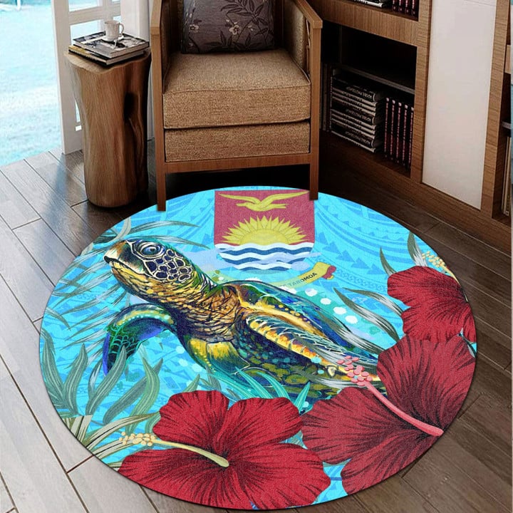 1sttheworld Round Carpet - Kiribati Turtle Hibiscus Ocean Round Carpet | 1sttheworld
