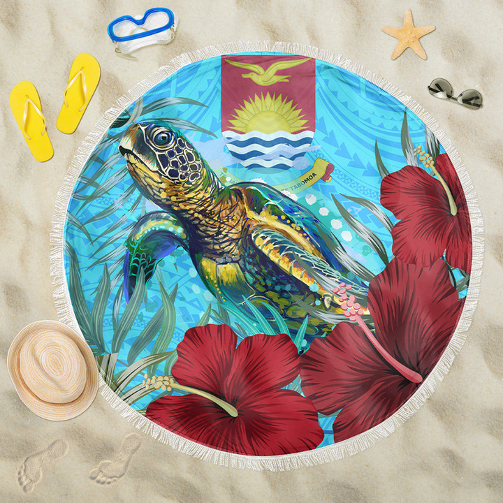 1sttheworld Beach Blanket - Kiribati Turtle Hibiscus Ocean Beach Blanket | 1sttheworld
