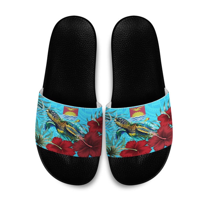 1sttheworld Slide Sandals - Kiribati Turtle Hibiscus Ocean Slide Sandals | 1sttheworld

