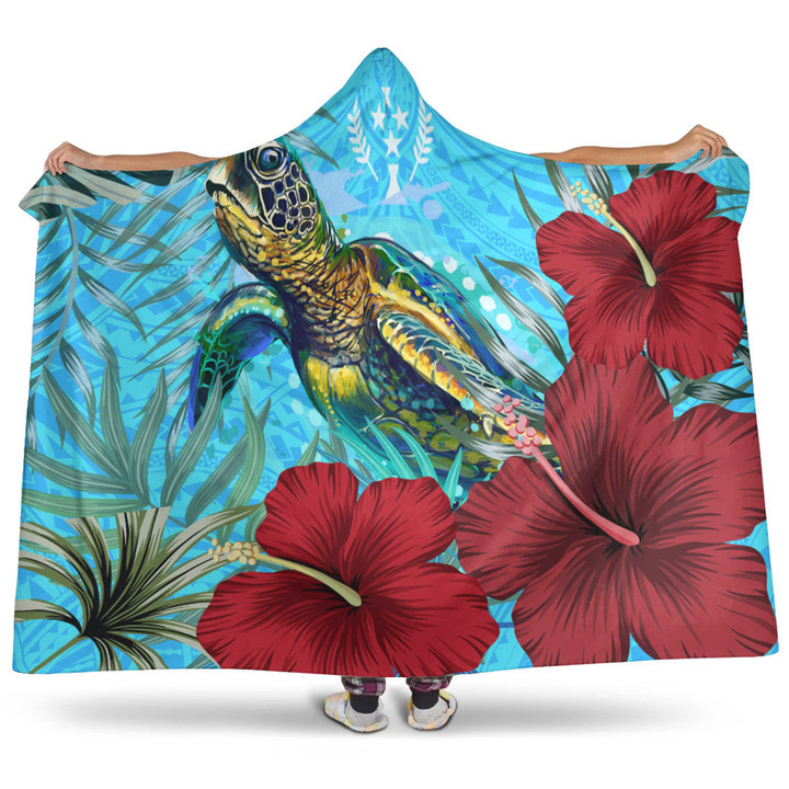 1sttheworld Hooded Blanket - Kosrae Turtle Hibiscus Ocean Hooded Blanket | 1sttheworld
