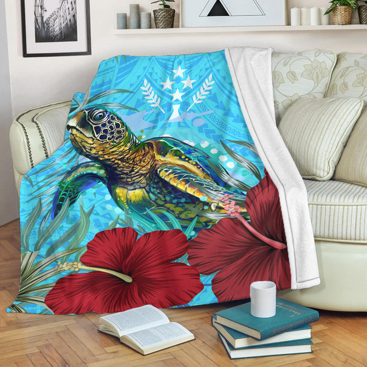 1sttheworld Premium Blanket - Kosrae Turtle Hibiscus Ocean Premium Blanket | 1sttheworld
