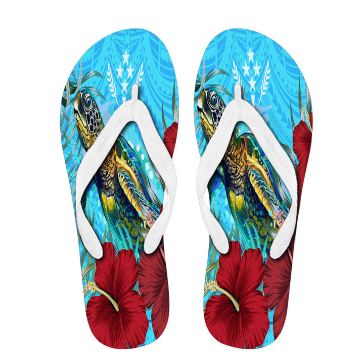 1sttheworld Flip Flops - Kosrae Turtle Hibiscus Ocean Flip Flops | 1sttheworld
