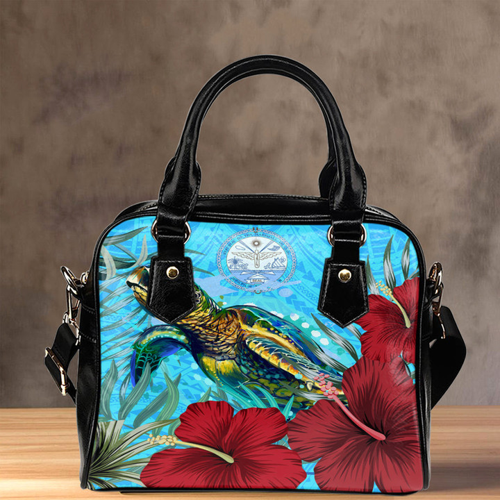 1sttheworld Shoulder Handbag - Marshall Islands Turtle Hibiscus Ocean Shoulder Handbag | 1sttheworld
