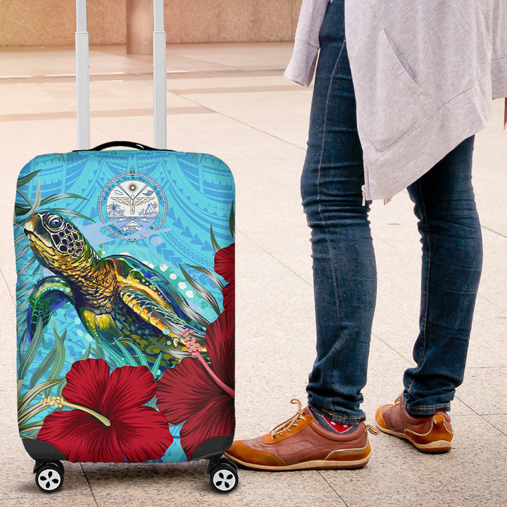 1sttheworld Luggage Covers - Marshall Islands Turtle Hibiscus Ocean Luggage Covers | 1sttheworld
