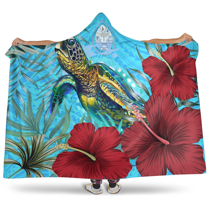 1sttheworld Hooded Blanket - Marshall Islands Turtle Hibiscus Ocean Hooded Blanket | 1sttheworld
