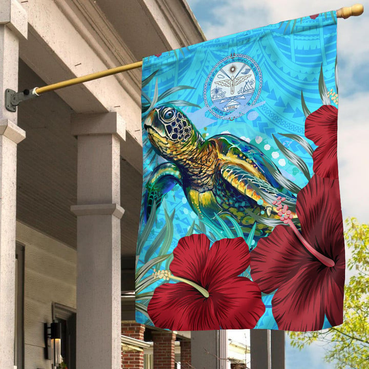 1sttheworld Flag - Marshall Islands Turtle Hibiscus Ocean Flag | 1sttheworld
