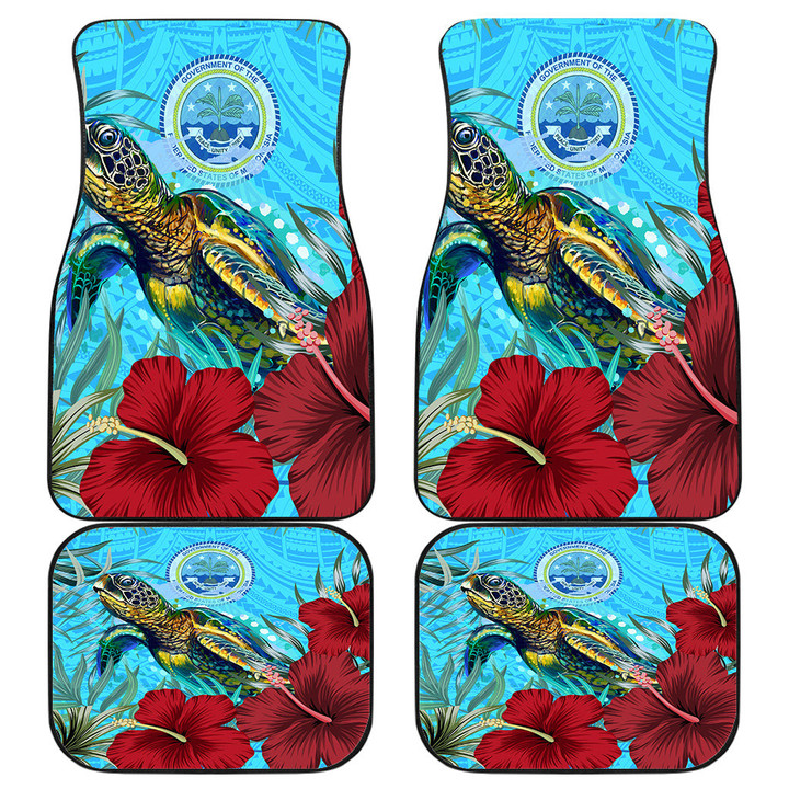 1sttheworld Front And Back Car Mats - Micronesia Turtle Hibiscus Ocean Front And Back Car Mats | 1sttheworld
