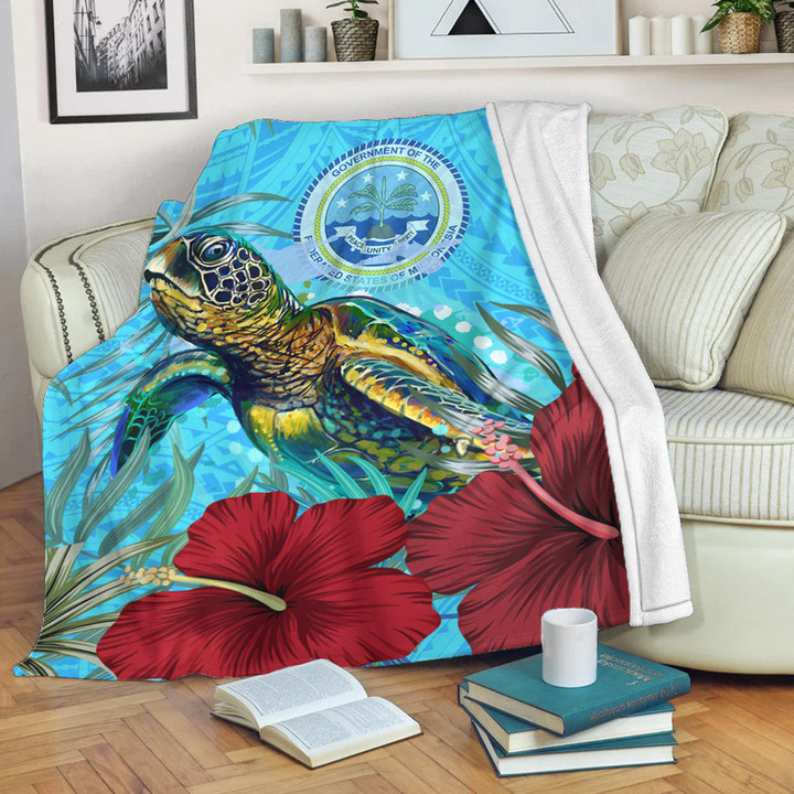1sttheworld Premium Blanket - Micronesia Turtle Hibiscus Ocean Premium Blanket | 1sttheworld
