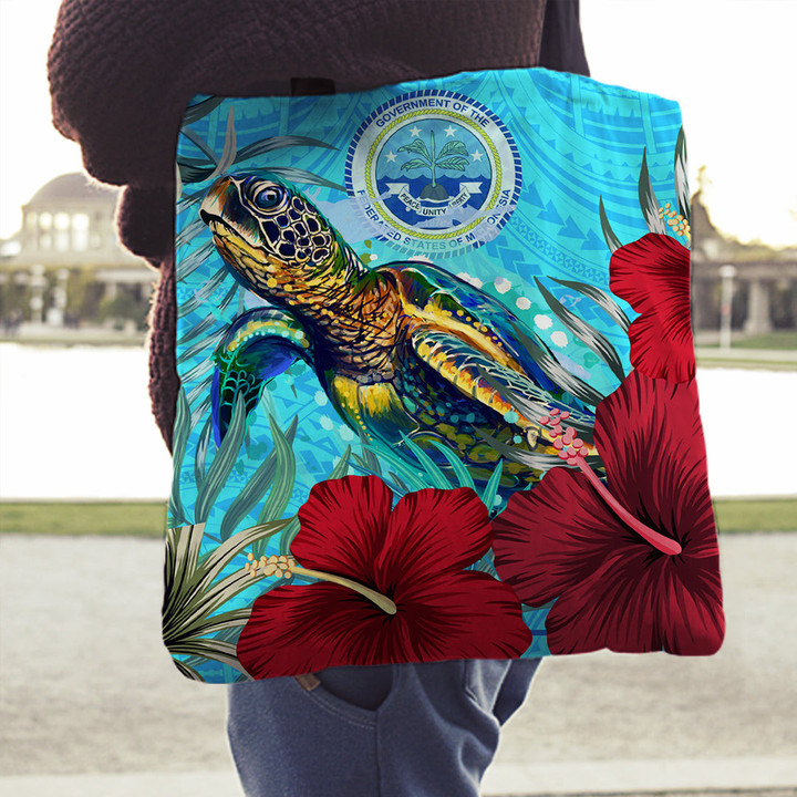 1sttheworld Tote Bag - Micronesia Turtle Hibiscus Ocean Tote Bag | 1sttheworld
