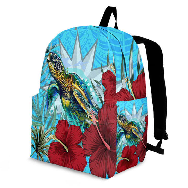 1sttheworld Backpack - Nauru Turtle Hibiscus Ocean Backpack | 1sttheworld
