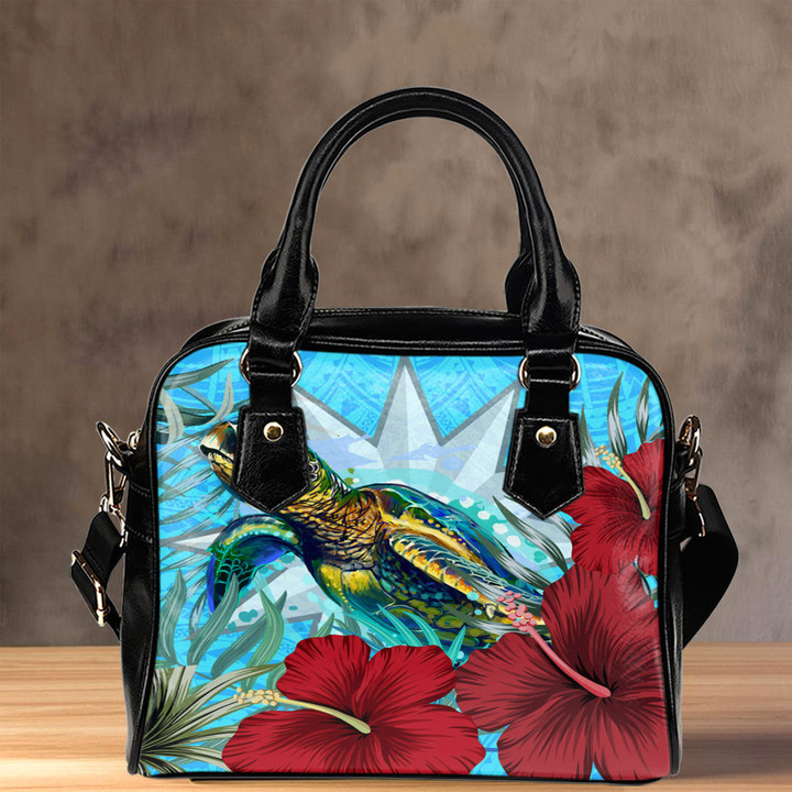 1sttheworld Shoulder Handbag - Nauru Turtle Hibiscus Ocean Shoulder Handbag | 1sttheworld

