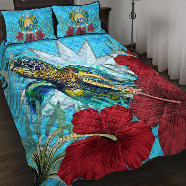 1sttheworld Quilt Bed Set - Nauru Turtle Hibiscus Ocean Quilt Bed Set | 1sttheworld
