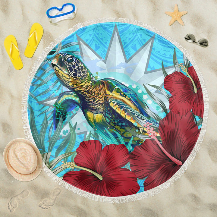 1sttheworld Beach Blanket - Nauru Turtle Hibiscus Ocean Beach Blanket | 1sttheworld
