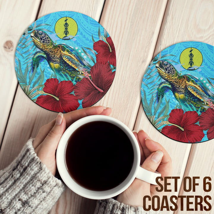 1sttheworld Coasters (Sets of 6) - New Caledonia Turtle Hibiscus Ocean Coasters | 1sttheworld
