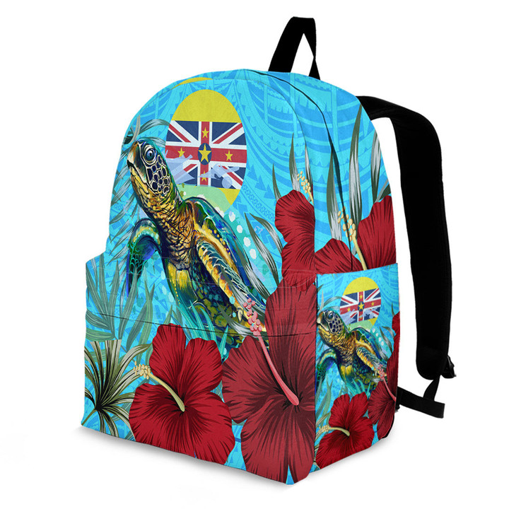 1sttheworld Backpack - Niue Turtle Hibiscus Ocean Backpack | 1sttheworld
