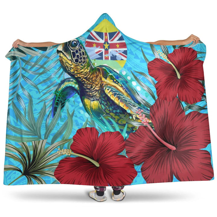 1sttheworld Hooded Blanket - Niue Turtle Hibiscus Ocean Hooded Blanket | 1sttheworld
