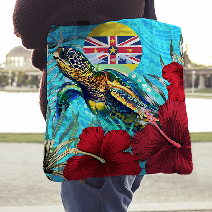 1sttheworld Tote Bag - Niue Turtle Hibiscus Ocean Tote Bag | 1sttheworld
