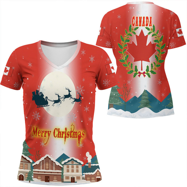 1sttheworld Xmas Clothing - Canada V-Neck T-Shirt Merry Christmas A95 | 1sttheworld