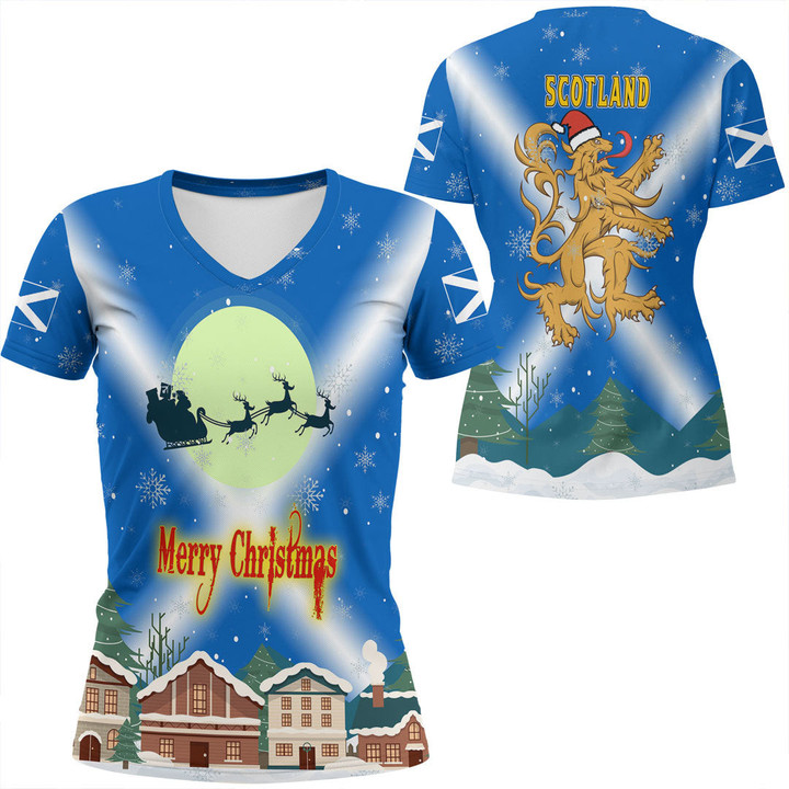 1sttheworld Xmas Clothing - Scotland V-Neck T-Shirt Merry Christmas A95 | 1sttheworld