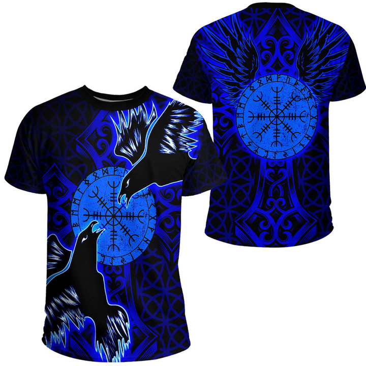 1sttheworld Clothing - Viking Raven and Compass - Blue Version - T-shirt A95 | 1sttheworld