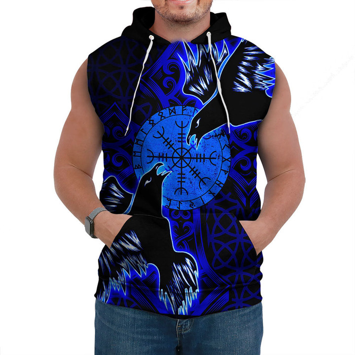 1sttheworld Clothing - Viking Raven and Compass - Blue Version - Sleeveless Hoodie A95 | 1sttheworld