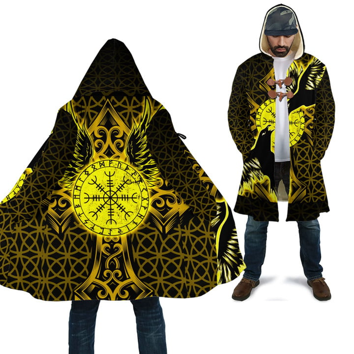1sttheworld Clothing - Viking Raven and Compass - Gold Version - Cloak A95 | 1sttheworld