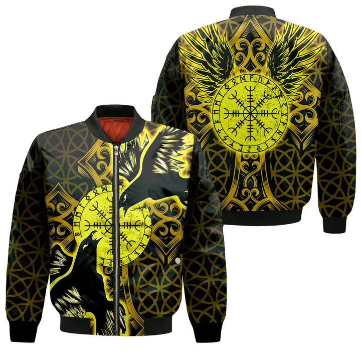 1sttheworld Clothing - Viking Raven and Compass - Gold Version - Zip Bomber Jacket A95 | 1sttheworld