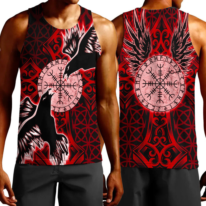 1sttheworld Clothing - Viking Raven and Compass - Red Version - Tank Top A95 | 1sttheworld