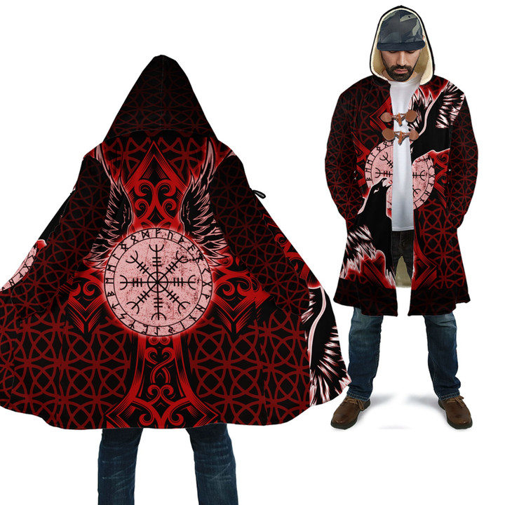 1sttheworld Clothing - Viking Raven and Compass - Red Version - Cloak A95 | 1sttheworld