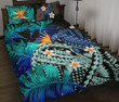 Kanaka Maoli (Hawaiian) Quilt Bed Set, Polynesian Pineapple Banana Leaves Turtle Tattoo Blue A02