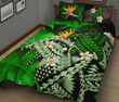 Kanaka Maoli (Hawaiian) Quilt Bed Set, Polynesian Pineapple Banana Leaves Turtle Tattoo Green A02