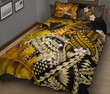 Kanaka Maoli (Hawaiian) Quilt Bed Set, Polynesian Pineapple Banana Leaves Turtle Tattoo Yellow A02