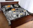 Kanaka Maoli (Hawaiian) Quilt Bed Set, Polynesian Pineapple Banana Leaves Turtle Tattoo Gray A02