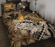 Kanaka Maoli (Hawaiian) Quilt Bed Set, Polynesian Pineapple Banana Leaves Turtle Tattoo Gold
