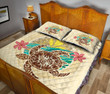 Kanaka Maoli (Hawaii) Quilt Bed Set - Turtle Polynesian Flower Tattoo Beige A10