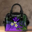 (Custom) Kanaka Maoli (Hawaiian) Shoulder Handbag, Polynesian Plumeria Banana Leaves Purple Personal Signature A02