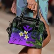 (Custom) Kanaka Maoli (Hawaiian) Shoulder Handbag, Polynesian Plumeria Banana Leaves Purple Personal Signature A02