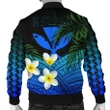 Kanaka Maoli (Hawaiian) Men's Bomber Jacket, Polynesian Plumeria Banana Leaves Blue | Love The World