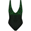 Polynesian One-Piece Swimsuit Dark Green A7