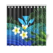Kanaka Maoli (Hawaiian) Shower Curtain, Polynesian Plumeria Banana Leaves blue | Love The World