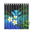 Kanaka Maoli (Hawaiian) Shower Curtain, Polynesian Plumeria Banana Leaves blue | Love The World